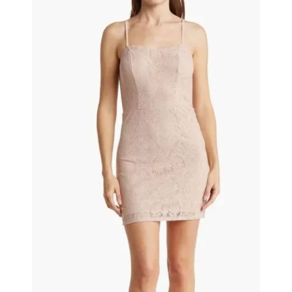 DRESS THE POPULATION Women's Lace Mini Pink Dress LARGE